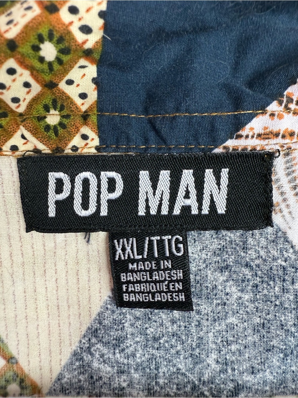 Popman shirt Men's Short Sleeve Patchwork Print Shirt - Multi Brown - Picture 6 of 8